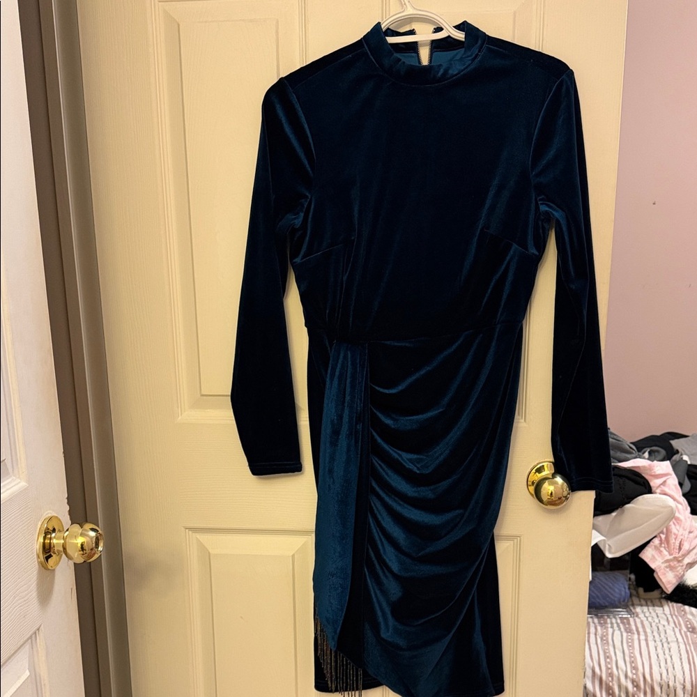 Tahari ASL Midnight Blue Velvet Long Sleeve Dress